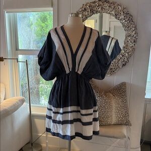 Lemlem Navy and White V-Neck Dress
